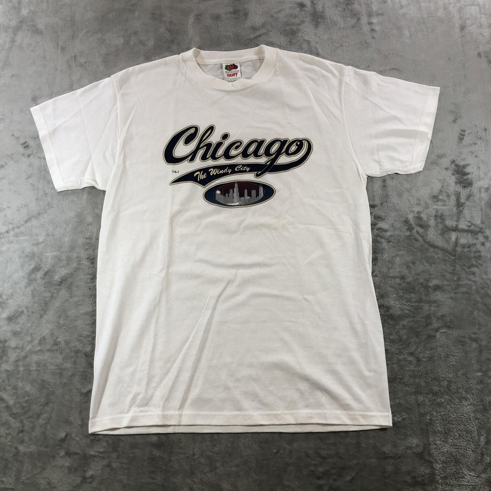 Vintage Fruit Of The Loom Shirt Mens Medium White Chicago Windy City Tee Y2K